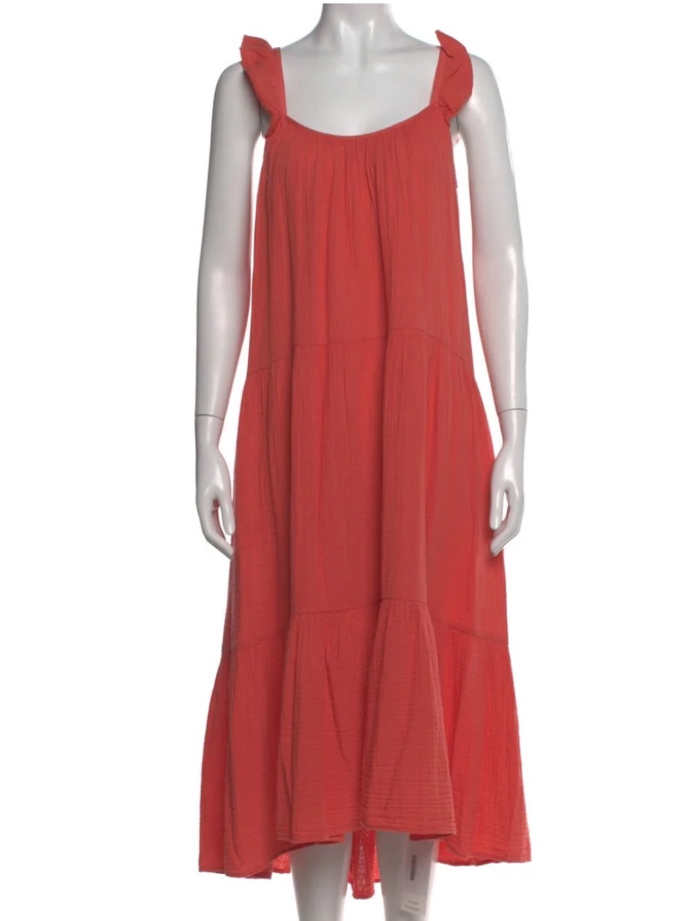 XiRENA TENT Midi Dress Scoop Neck Long Tiered with Ruffle Straps Red 100% Cotton